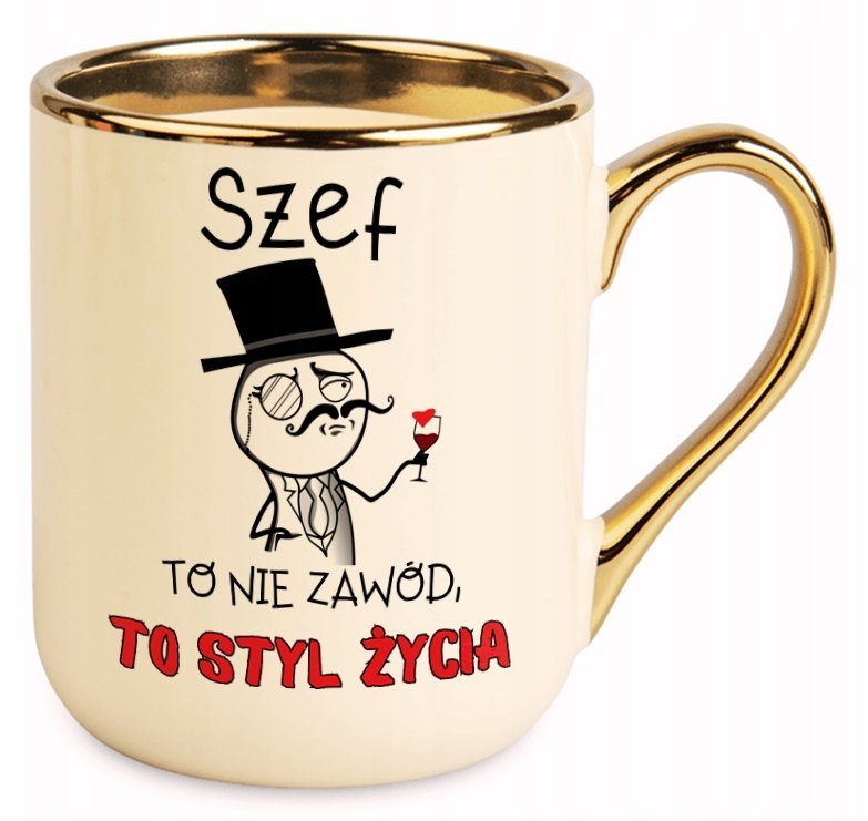 KUBEK ZŁOTY PREZENT DLA SZEFA ŚMIESZNY ZABAWNY NA URODZINY IMIENINY 40 50