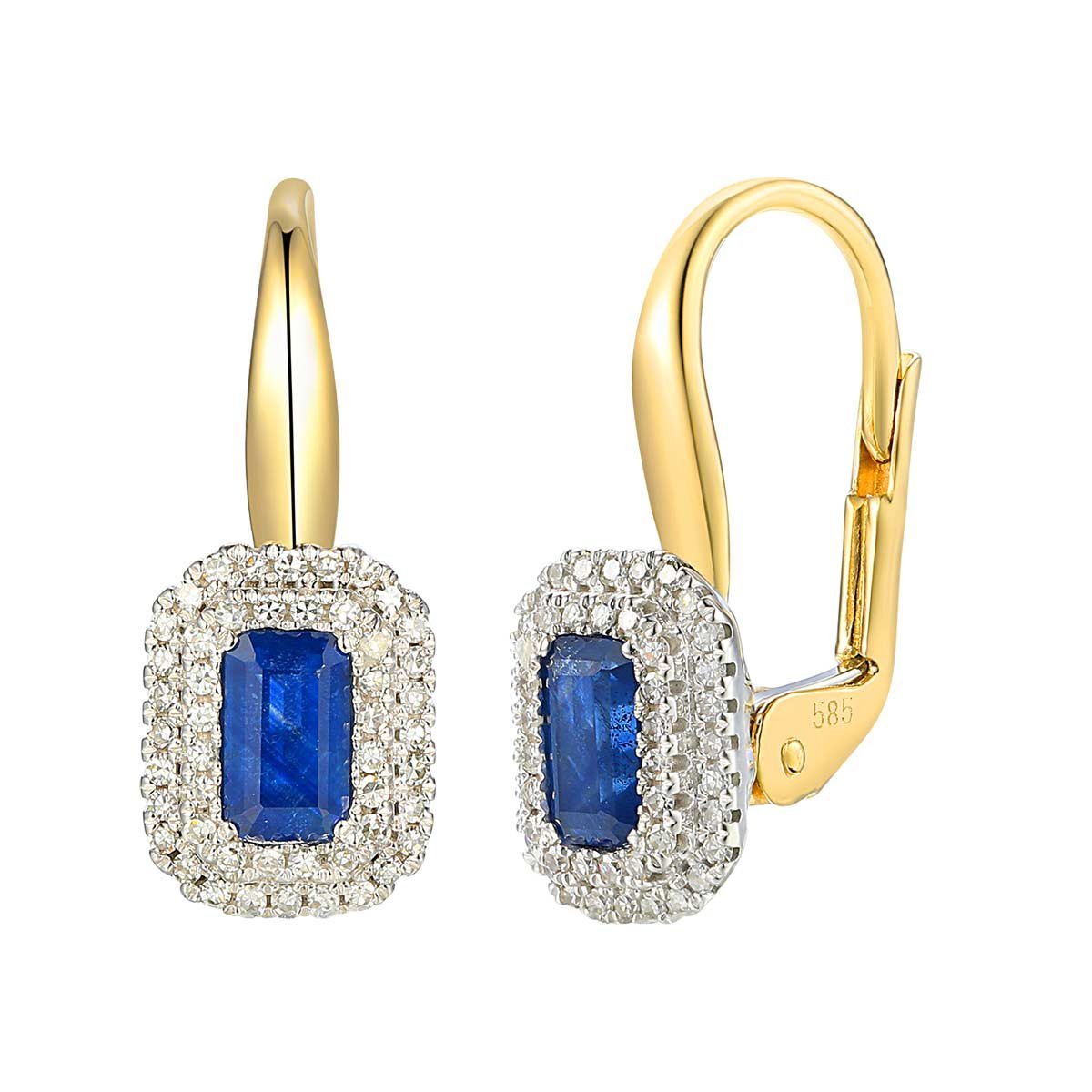 Złote kolczyki Au585 z szafirem i diamentem 0,74ct