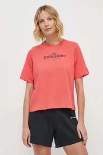 Koszulki sportowe damskie - Columbia t-shirt bawełniany kolor czerwony - grafika 1