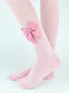 Rajstopy - Rajstopy bawełna ażurowe z kokardką pudrowy róż 80-86 cm - miniaturka - grafika 1