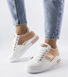 Białe sneakersy z różowymi wstawkami Deans -40 - Sneakersy damskie - miniaturka - grafika 1