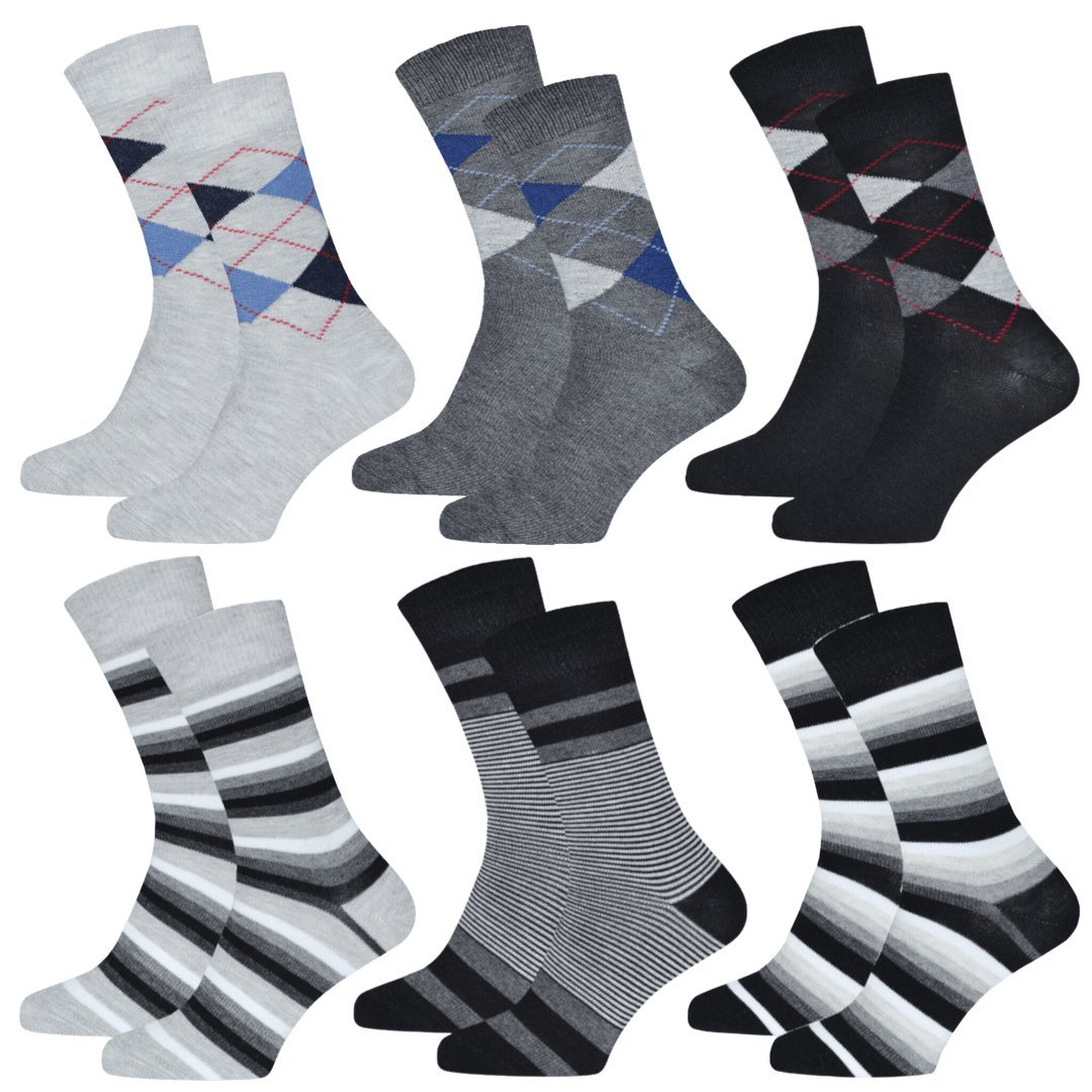 Bawełniane skarpety męskie w eleganckie romby i paski zestaw 6 par 39/42