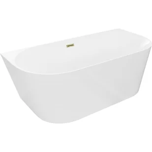 Mexen Oval Slim wanna wolnostojąca przyścienna 170 x 80 cm, biała, przelew złoty - 52661708000-50 - Wanny - miniaturka - grafika 1