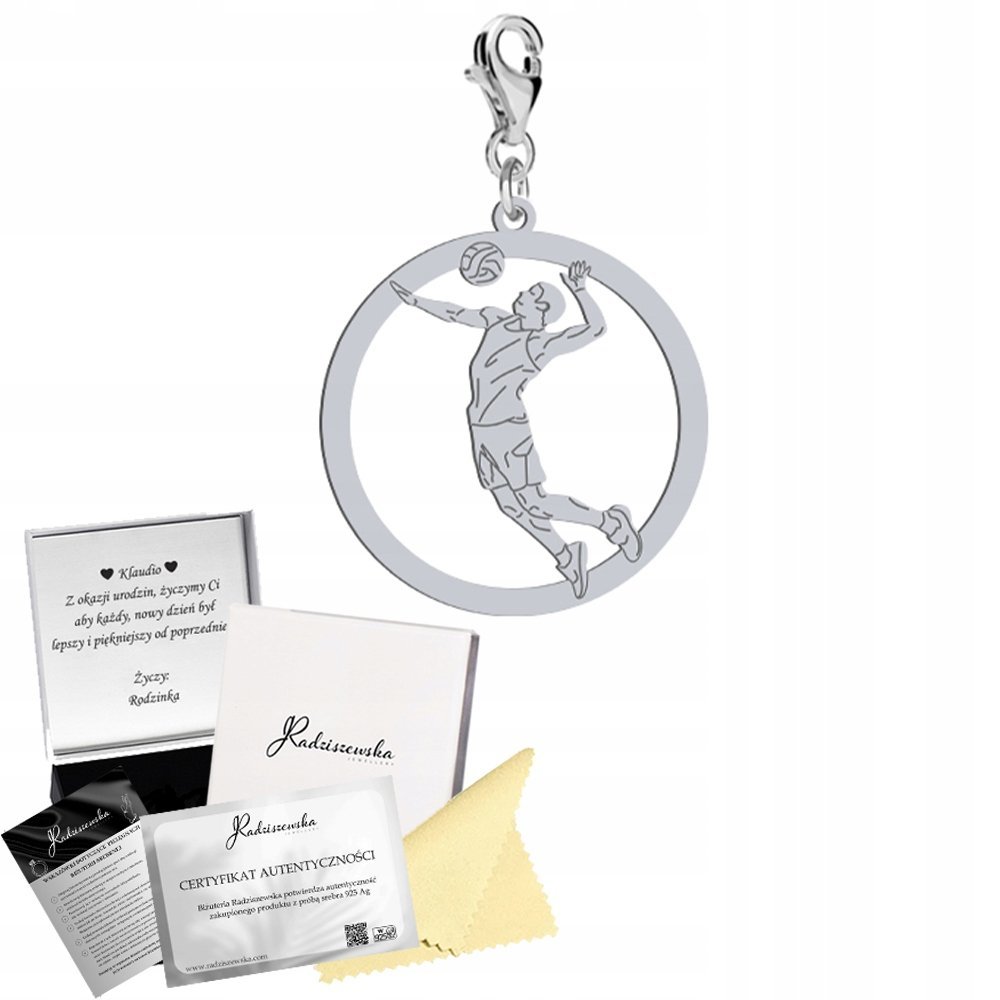 Charms Srebrny Siatkarz Siatkówka 925 Prezent Biżuteria DEDYKACJA GRATIS