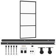 Drzwi wewnętrzne - vidaXL Drzwi przesuwne z osprzętem, szkło ESG i aluminium, 90x205 cm - miniaturka - grafika 1