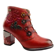 Botki damskie - Botki damskie skórzane na słupku Laura Vita MAEVAO 12 czerwone - miniaturka - grafika 1