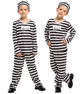 Więzień Skazaniec Pasiak Kostium Strój Na Halloween Karnawał Bal 122/128 - Stroje karnawałowe - miniaturka - grafika 1