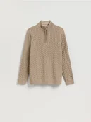 Swetry męskie - Reserved - Sweter z domieszką wełny - beżowy - miniaturka - grafika 1