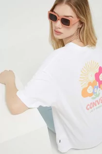 Koszulki sportowe damskie - Converse t-shirt bawełniany kolor biały - grafika 1
