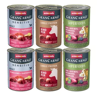 Animonda GranCarno 5 + 1 gratis! Pakiet mieszany GranCarno Adult Single Protein, 6 x 400 g - Pakiet mieszany: wołowina - Mokra karma dla psów - miniaturka - grafika 3