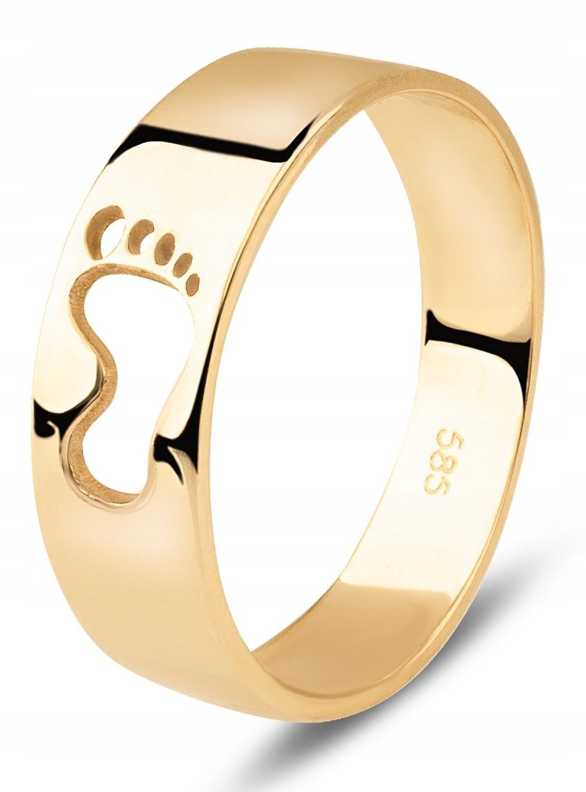 PIĘKNY ZŁOTY PIERŚCIONEK OBRĄCZKA ZE STÓPKĄ DZIECKA DLA MAMY 14KT 585