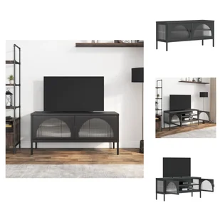 vidaXL Szafka pod TV czarna 105x35x50 cm szkło i stal - Meble TV - Szafki RTV - miniaturka - grafika 1