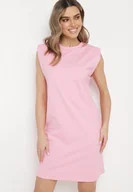 Sukienki - Różowa Sukienka Pudełkowa z Podkreślonymi Ramionami Mimossa - miniaturka - grafika 1