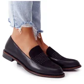 Mokasyny damskie - Damskie Mokasyny Sergio Leone PB255 Czarne - miniaturka - grafika 1