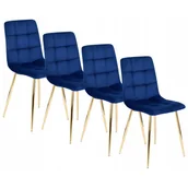 Krzesła - Zestaw 4x Krzesło Tapicerowane Kuchenne Granatowe YORK Welur - miniaturka - grafika 1