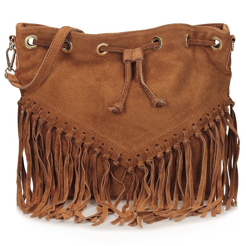 Stylowa skórzana listonoszka z ozdobnymi frędzlami Toscanio G145