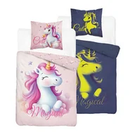 Pościel dla dzieci - Detexpol Pościel dziecięca świecąca w ciemności 140x200 5732A różowa z dużym jednorożcem i napisem Magical FluoDream - miniaturka - grafika 1