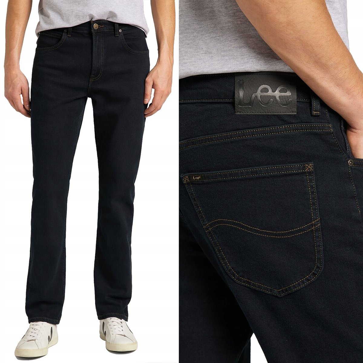 Lee BROOKLYN STRAIGHT Blue Black proste ciemne spodnie jeansowe W46 L32