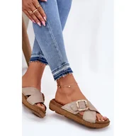 Klapki i japonki damskie - Klapki Damskie Z Klamrą Inblu ED000025 Beżowe beżowy - miniaturka - grafika 1