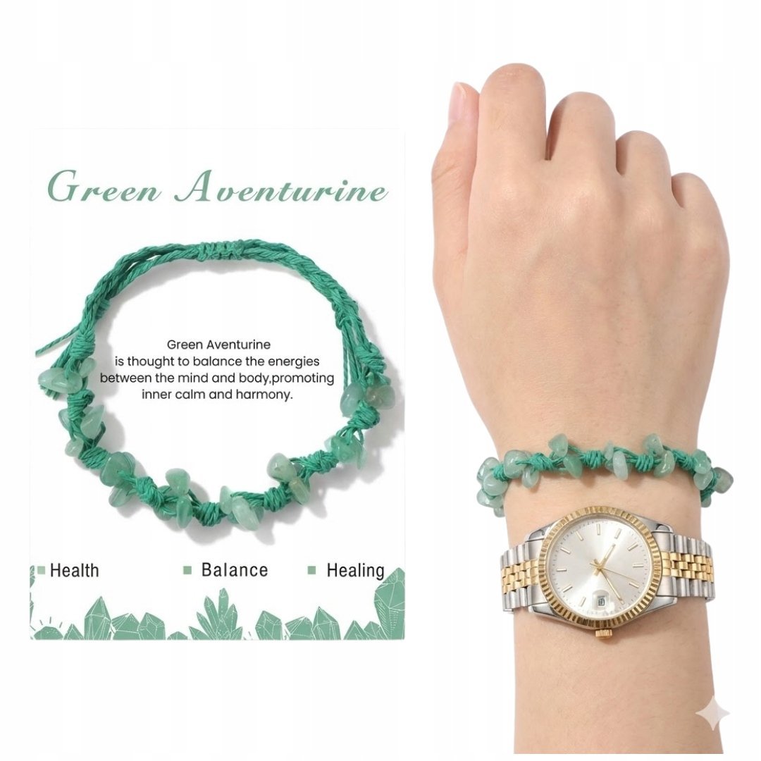 Awenturyn Zielony Bransoletka Z Kamieni Naturalnych Na Sznurku