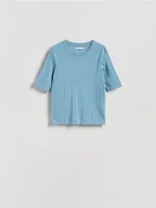 Swetry damskie - Reserved - Sweter z ozdobnym splotem - jasnoturkusowy - miniaturka - grafika 1