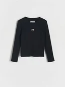 Bluzki dla dziewczynek - Reserved - Prążkowana bluzka z haftem - czarny - miniaturka - grafika 1