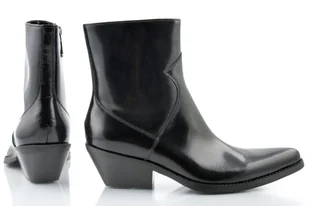 Buty damskie Calvin Klein Jeans kowbojki czarne skórzane -38 - Botki damskie - miniaturka - grafika 1
