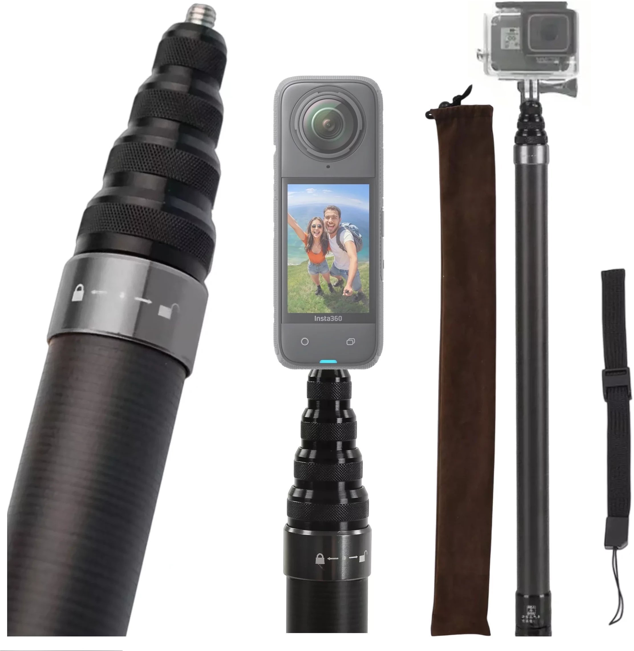 Teleskopowy kijek Selfie Stick Alogy do GoPro/DJI/Insta - 45-310cm - 3 metry