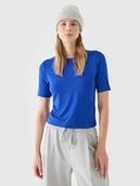 Koszulki i topy damskie - 4F T-shirt slim gładki damski - niebieski XS - miniaturka - grafika 1