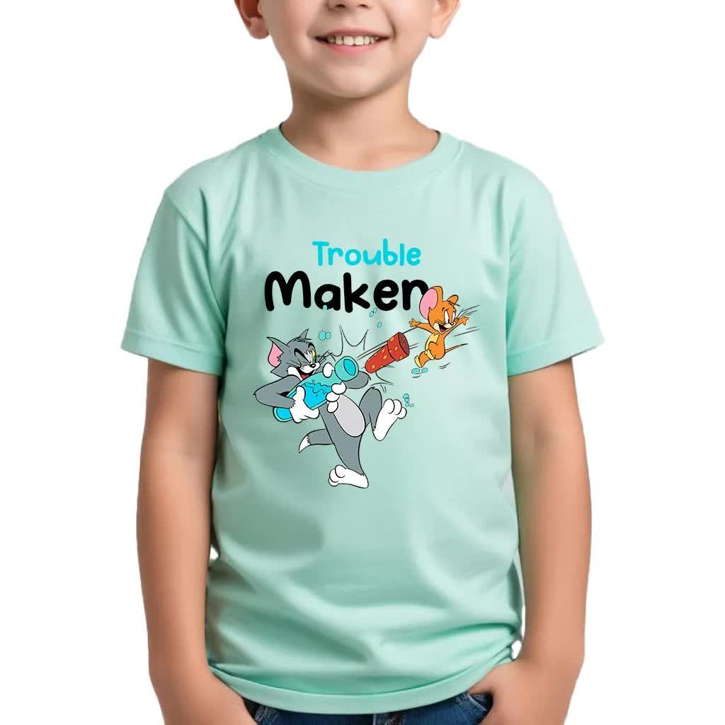 KOSZULKA MIĘTOWA Dziecięca Na Prezent Tom & Jerry TROUBLE MAKER Wzory - 146