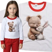 Piżamy dla dziewczynek - Piżama dziecięca Biały Królik Zając Przytulający Brązowego Misia 86/92 - VoloDonum - miniaturka - grafika 1