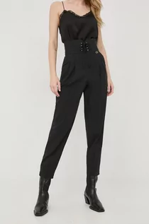 Spodnie damskie - Twinset Twinset spodnie bawełniane damskie kolor czarny fason chinos high waist - grafika 1