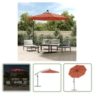 Parasole ogrodowe - The Living Store Parasol wiszący z LED i stalowym słupkiem - terakota - Parasol Wiszący - miniaturka - grafika 1