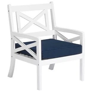 Beliani Krzesło z litego drewna białe z poduszką ciemnoniebieską BALTIC - Fotele i krzesła ogrodowe - miniaturka - grafika 1