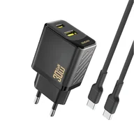 Ładowarki do telefonów - Ładowarka sieciowa USB-A USB-C z kablem USB-C GaN PD 30W - czarna Ładowarka sieciowa USB-A USB-C z kablem USB-C GaN PD 30W - czarna - miniaturka - grafika 1