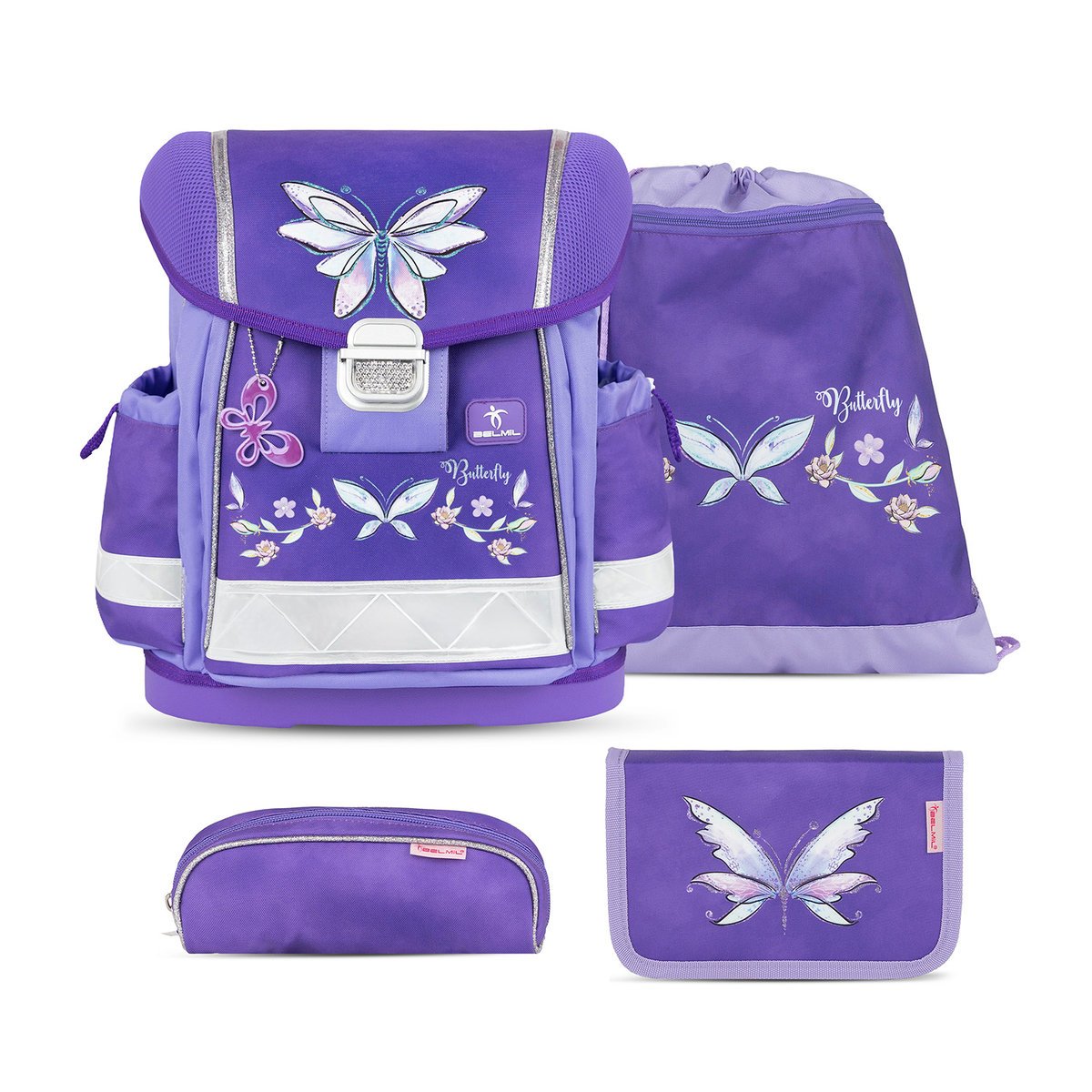 Ergonomiczny zestaw tornistra szkolnego dla dziewczynek – Belmil Classy Starlight Wings (4-częściowy)