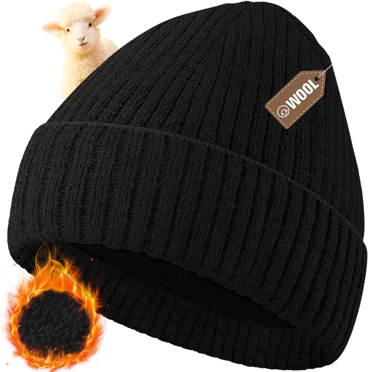 Czapka zimowa beanie z polaru dla kobiet i mężczyzn, czarna 50-60 cm