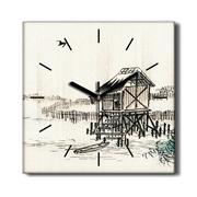 Zegary - Klasyczny zegar na płótnie Chata jezioro 30x30 cm, Coloray - miniaturka - grafika 1
