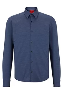 HUGO Męska koszula Ermo Slim-Fit z rozciągliwej bawełny z nitami na kołnierzu, granatowy, M - Koszule męskie - miniaturka - grafika 1