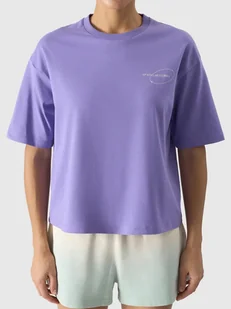 4F T-shirt oversize z nadrukiem damski 4FRSS24TTSHF2089-51S Fioletowy Roz. L - Koszulki i topy damskie - miniaturka - grafika 1