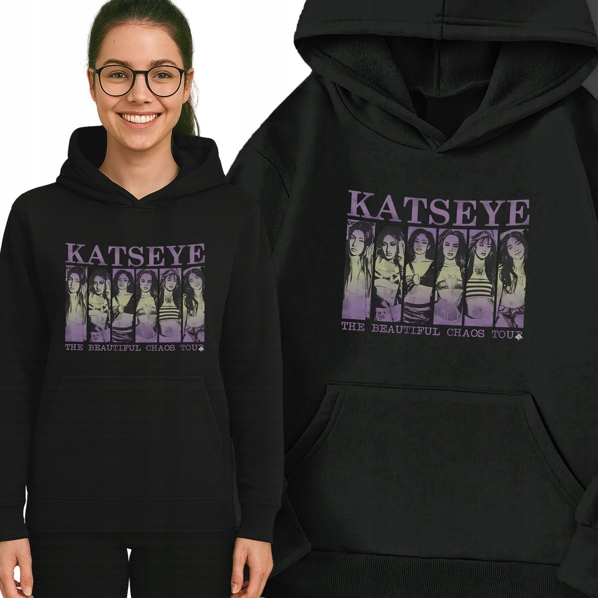 Bluza Czarna Z Kapturem KATSEYE TOUR Muzyka K-pop Idolki Prezent - XL Wz