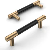 Zawiasy, okucia i inne akcesoria - sztuki czarno-złotych uchwytów kuchennych ze stopu aluminium, rozstaw otworów 96 mm, ze śrubami, odpowiednie do szuflad biurowych - miniaturka - grafika 1
