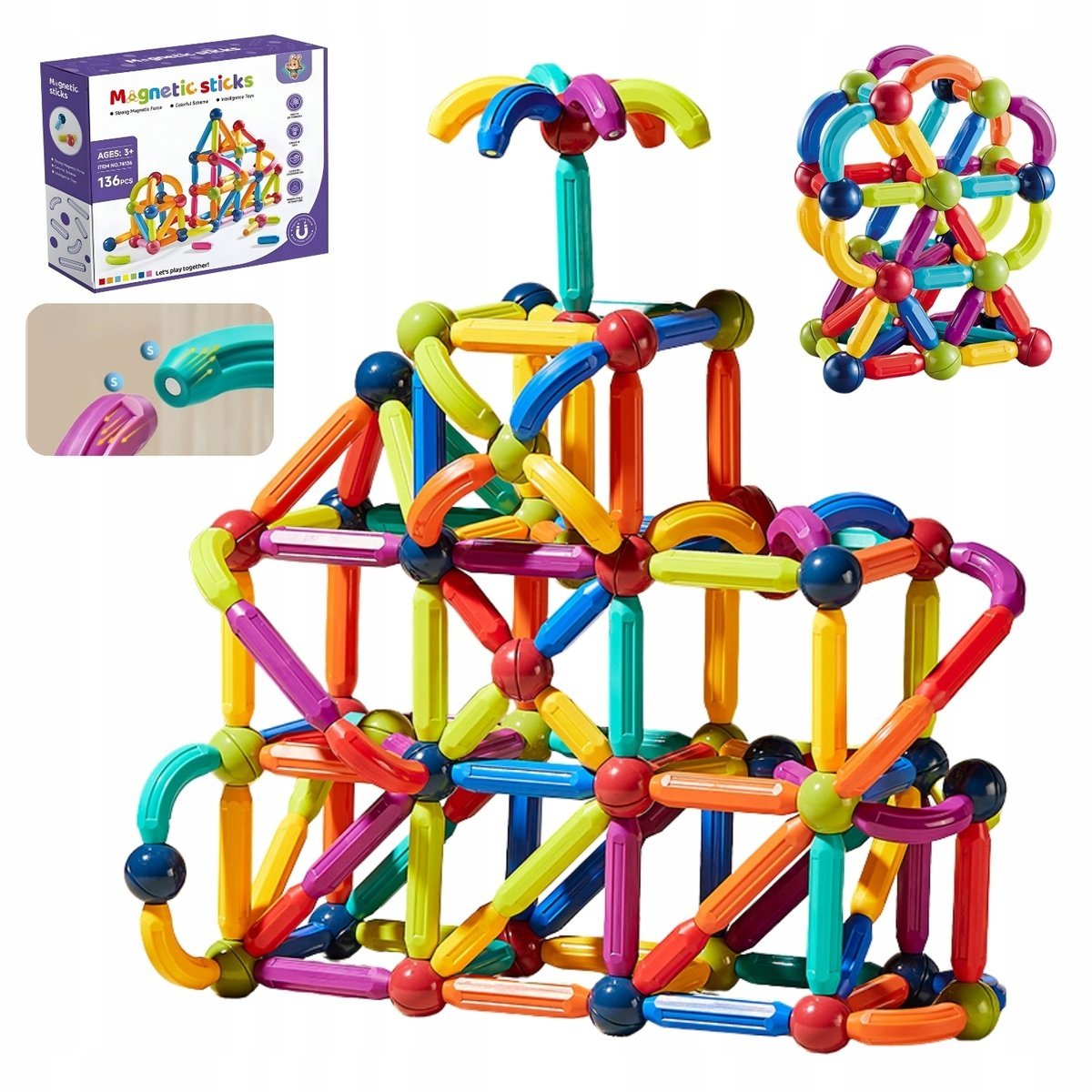 Klocki Magnetyczne Klocki Konstrukcyjne 3D Kreatywne Edukacyjne136 szt.
