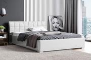 Łóżka - Łóżko tapicerowane pikowane Kendi 140x200 Białe Metalowy Stelaż - miniaturka - grafika 1