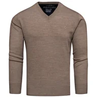 Swetry męskie - Sweter męski w serek brązowy Recea - miniaturka - grafika 1
