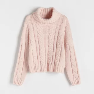 Swetry damskie - Reserved - Sweter z warkoczowym splotem - Różowy - grafika 1