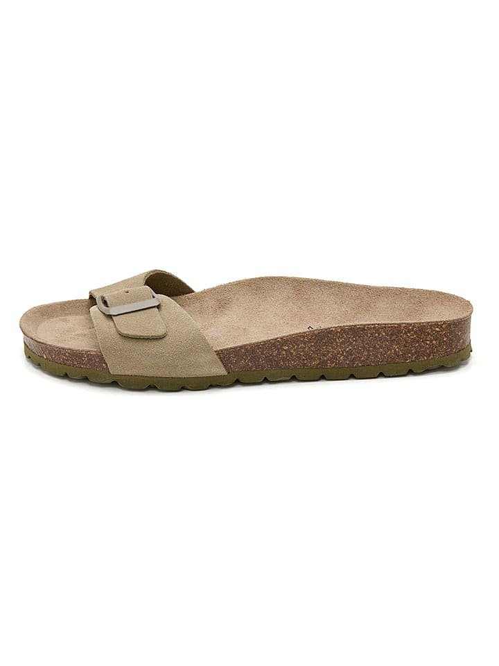 JOLANA & FENENA Skórzane klapki w kolorze khaki