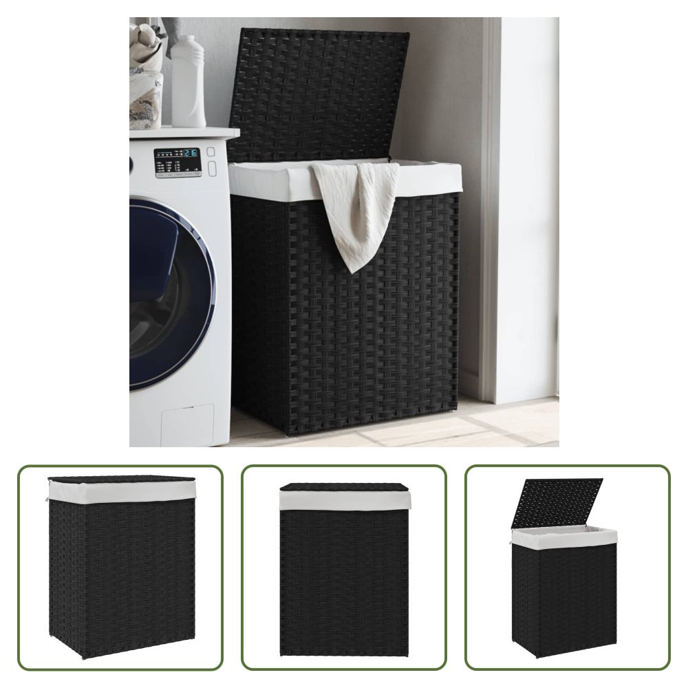 The Living Store Kosz na pranie z pokrywą czarny 46x33x60 cm Poly Rattan