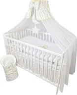 Pościel - Pościel do łóżeczka komplet 11 sztuk bez pościeli do łóżeczka w rozmiarze 70x140 wykonana w 100% z bawełny z haftem misia na księżycu, w tym moskitiera ze złotymi gwiazdkami - miniaturka - grafika 1
