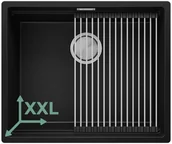 Zlewozmywaki - Zlewozmywak podwieszany  podblatowy granitowy jednokomorowy z dużą komorą XXL Praga 60 Level + zwijany ociekacz - miniaturka - grafika 1